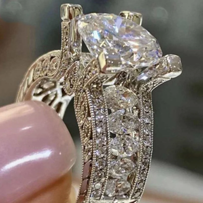 Women’s antique engagement rings-Women Cubic Zirconia Rhinestone Inlaid Wedding Finger Ring Engagement Jewelry