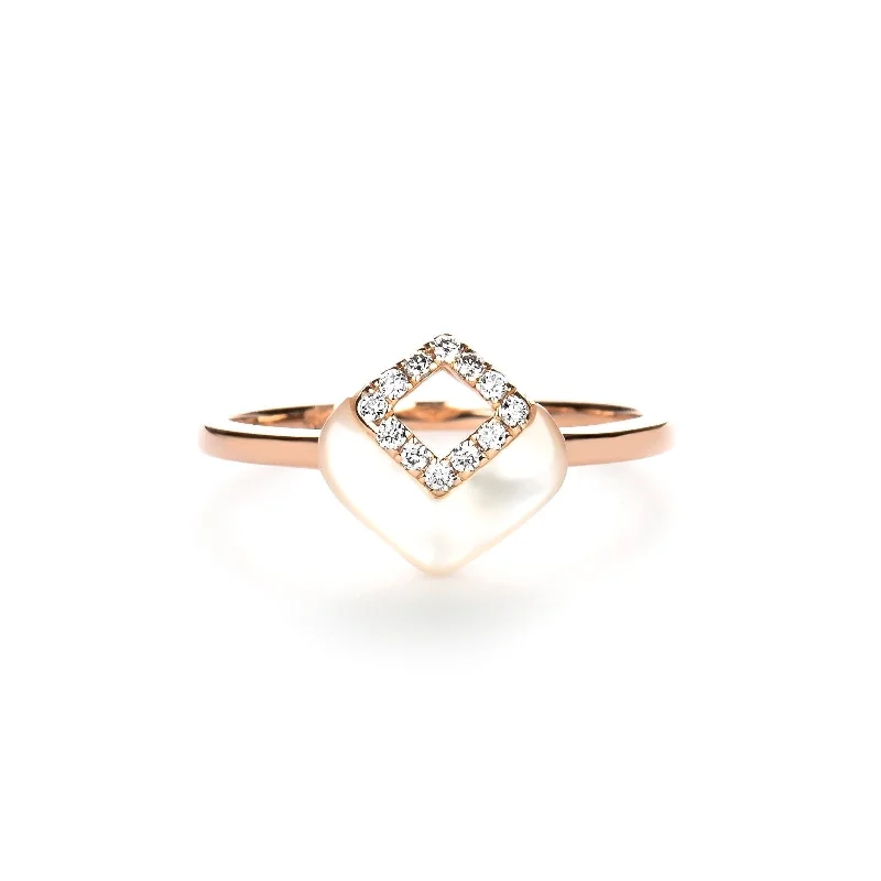 Women’s oval engagement rings-Mother of Pearl and Diamond Cutout Ring