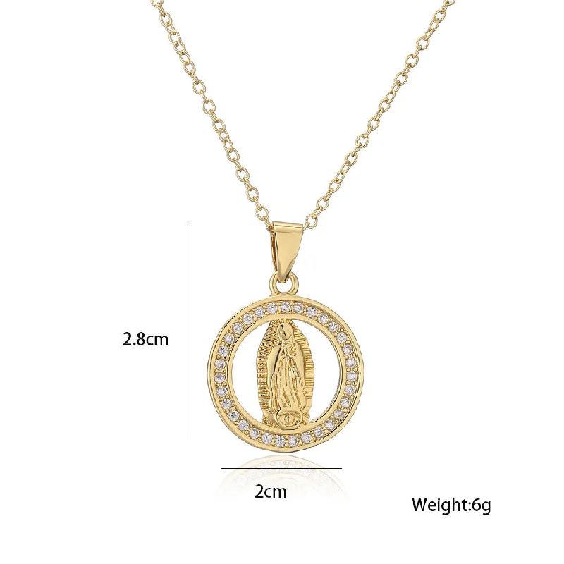 Women’s simple chain necklaces-Fashion Real Gold Electroplating Religious Jewelry Copper Micro-inlaid Zircon Pendant Necklace