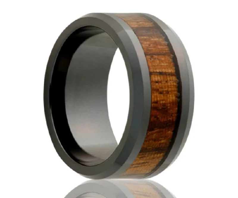 Women’s eco-friendly engagement rings-Black Diamond Ceramic Zebra Wood Ring