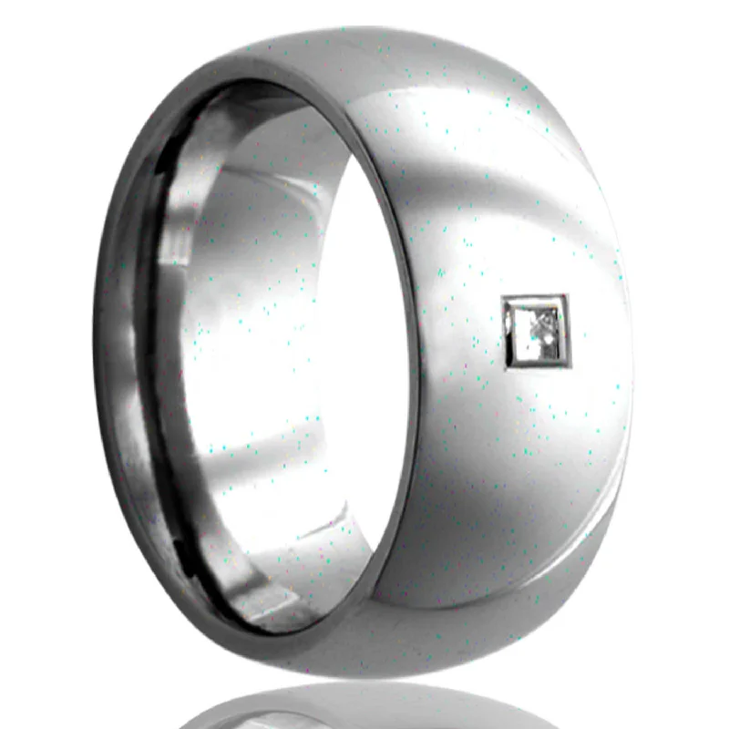 Women’s art deco engagement rings-Men's Dome Tungsten Princess Diamond Ring