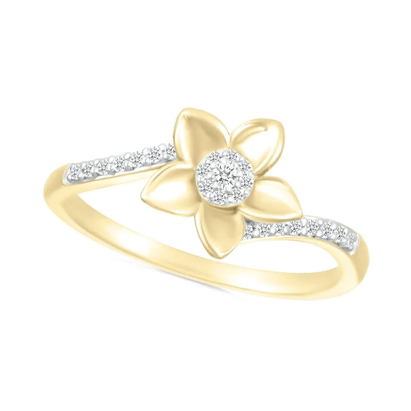 Women’s diamond halo engagement rings-Daisy Ring with Diamond Center and Band