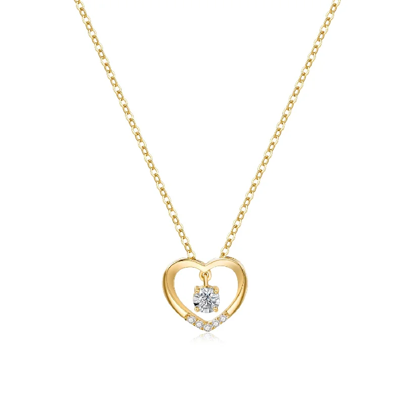 Women’s vintage necklaces-"True Love" 18K Yellow Gold Dazzling Heart Necklace With Diamond 0.05CTTW