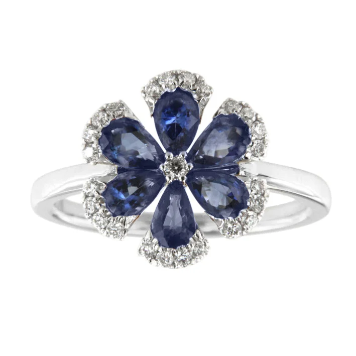 Women’s vintage-inspired engagement rings-Sapphire and Diamond Flower Ring