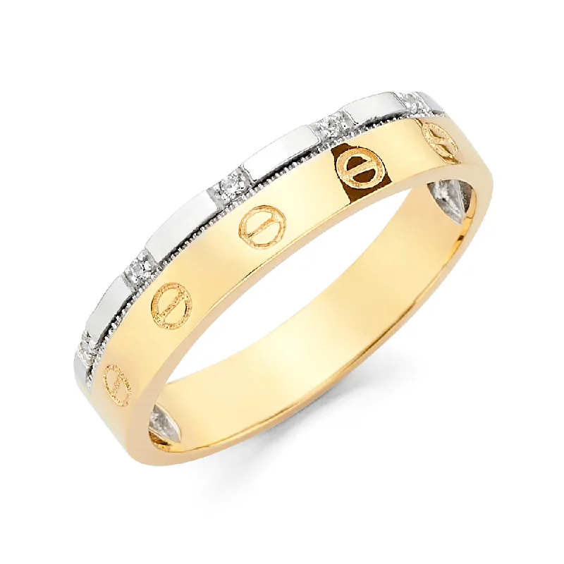 Women’s engagement rings with diamonds-14K Solid Gold CZ Men's Wedding Band