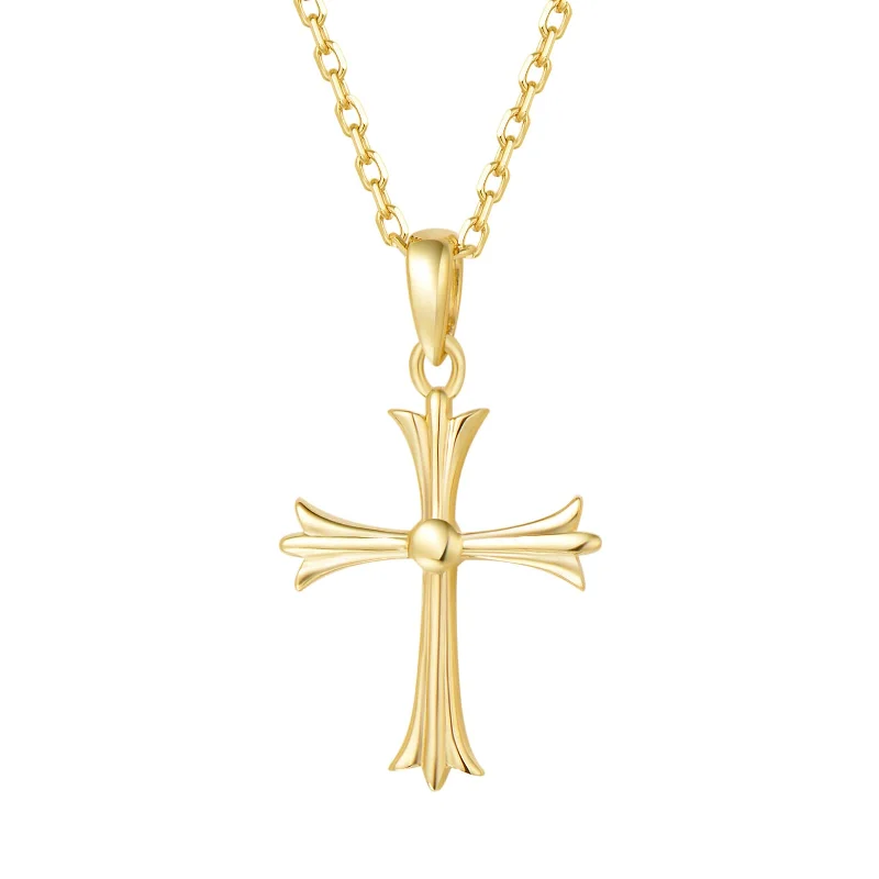 Women’s statement chain necklaces-FANCIME "Mini Gotham Flower" Cross 14K Yellow Gold Necklace