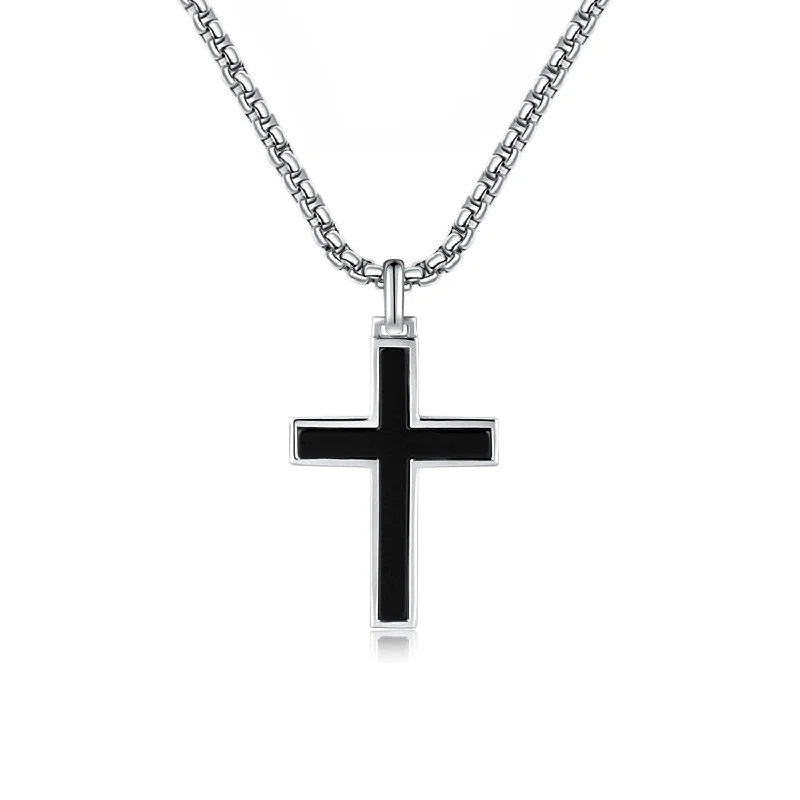 Women’s minimalist gold necklaces-FANCIME Mens Black Bold Cross 925 Silver Pendant