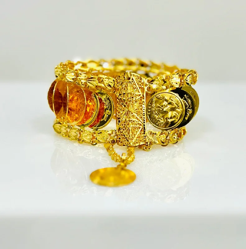 Women’s stylish cuff bracelets-21k Gold 1/2 Coin Bracelet