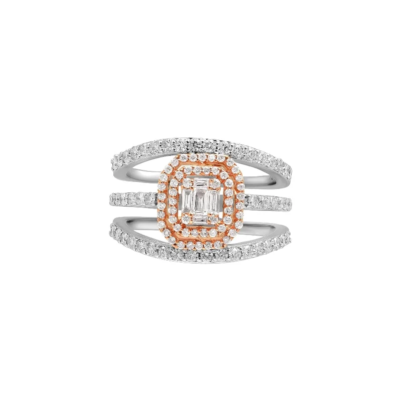 Women’s split-shank engagement rings-Mixed Diamond Statement Ring 18k Two-Tone White and