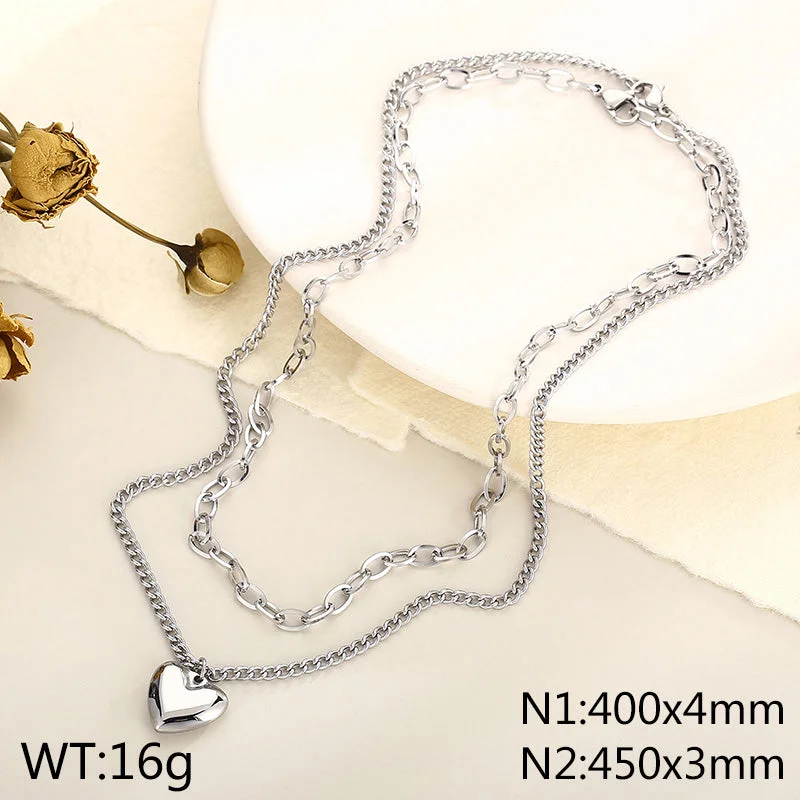 [Sle146] Curb Necklace Steel Color