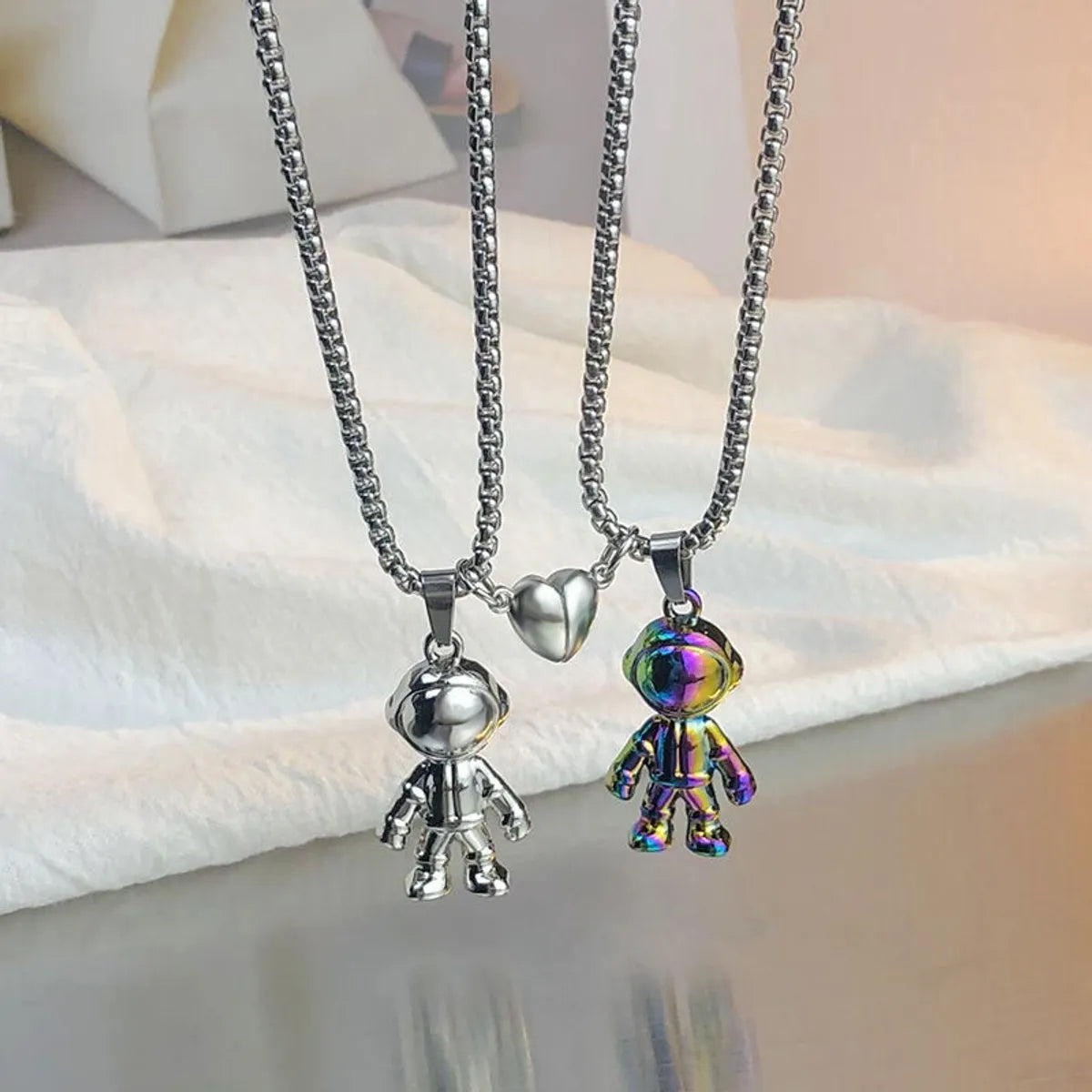 Women’s matching necklaces and earrings sets-Hip-hop Astronaut Stainless Steel Alloy Couple Pendant Necklace