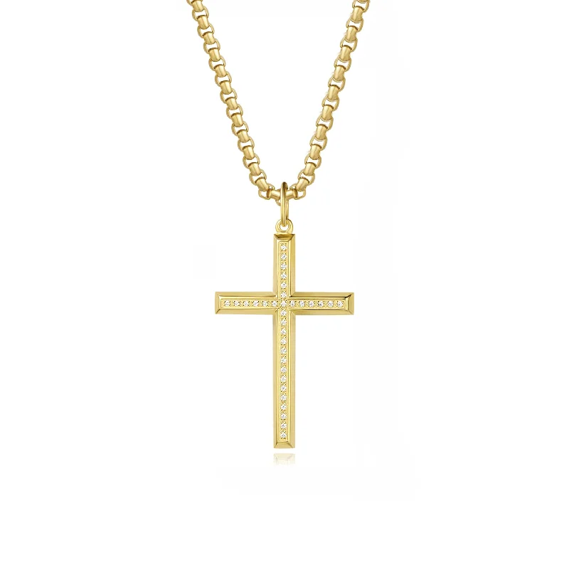 Women’s leather necklaces-FANCIME Mens Beveled Cross 925 Silver Necklace