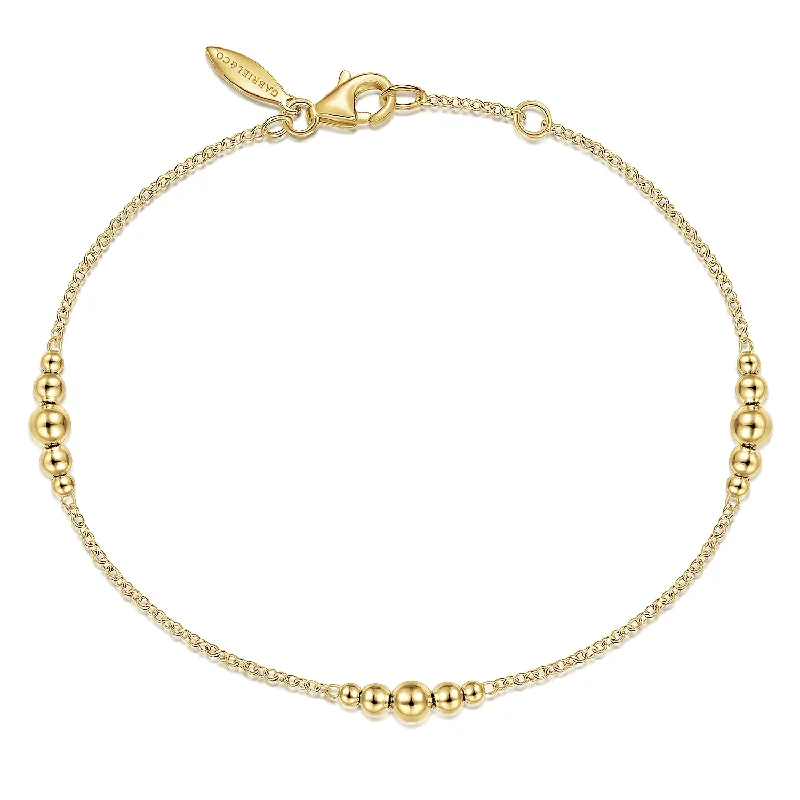 Women’s pearl bracelets-Graduating Bead Station Bracelet in 14K Yellow Gold