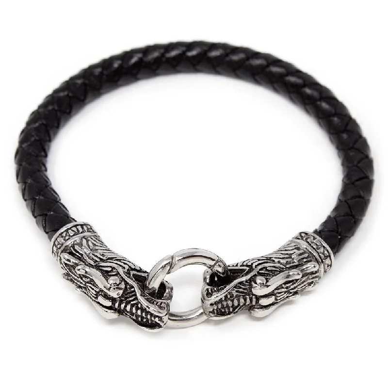 Women’s infinity bangles-Leather Men's Bracelet with Stainless Steel Dragons