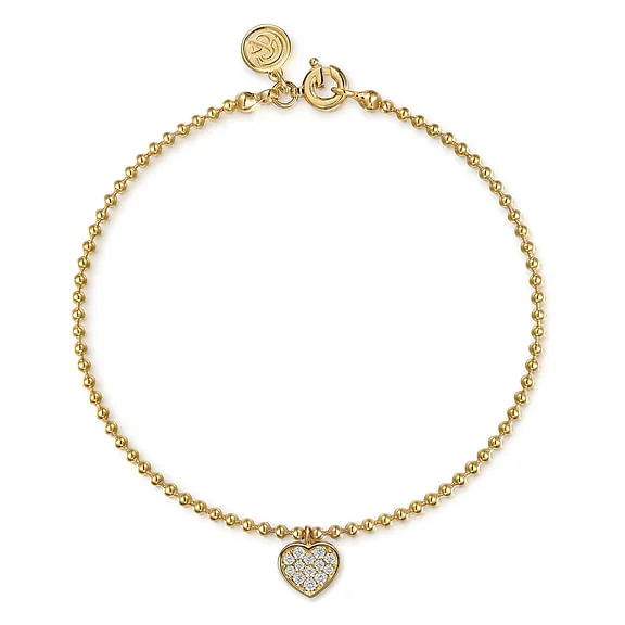 Women’s sapphire bracelets-White Sapphire Heart Bracelet in 14K Yellow Gold