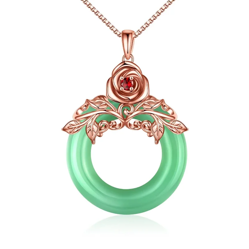 Women’s sterling silver necklaces-Romantic Rose Copper Plating Inlay Jade Rose Gold Plated White Gold Plated Pendant Necklace