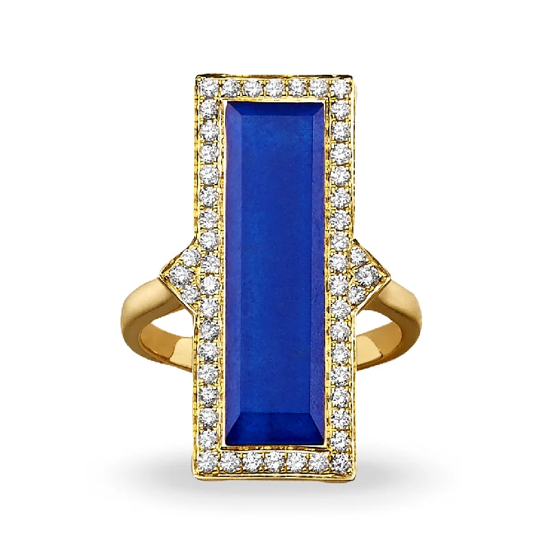 Women’s classic solitaire diamond engagement rings-Lapis and Diamond Ring