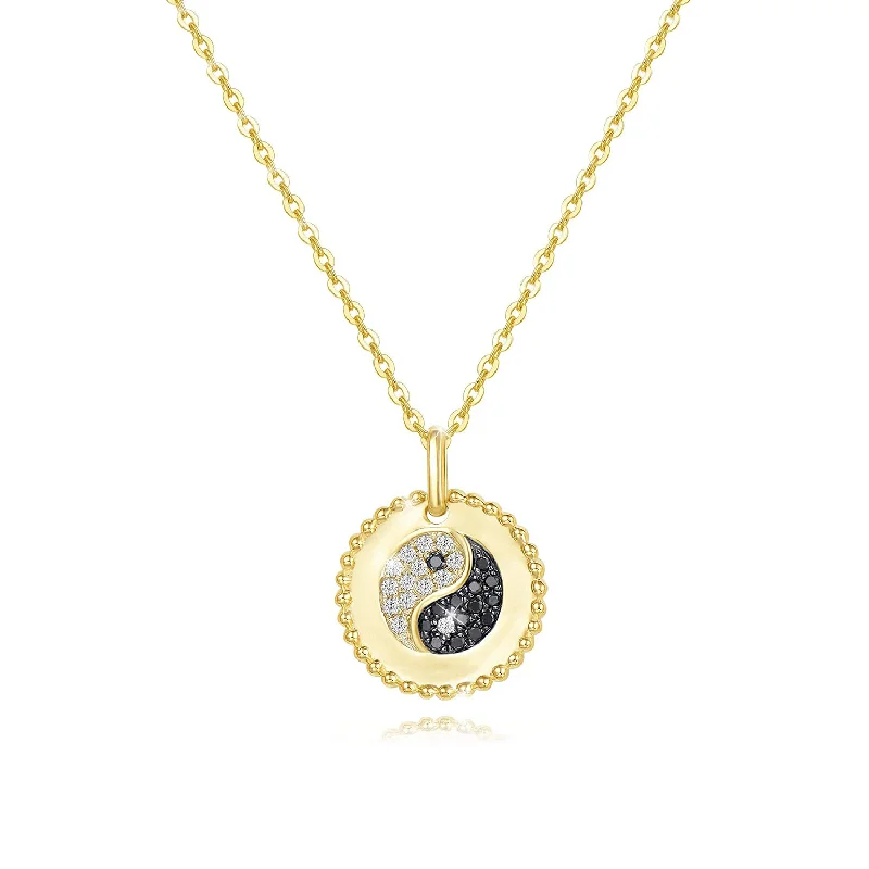 Women’s diamond pendant necklaces-Diamond Yin Yang Round Disc Coin Pendant Necklace in 14k Yellow Gold