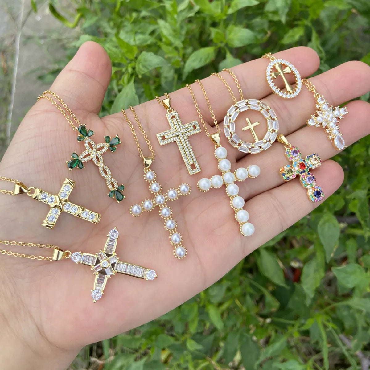 Women’s vintage-inspired necklaces-Vintage Style Cross Oval Stainless Steel Copper Artificial Pearls Zircon Pendant Necklace In Bulk