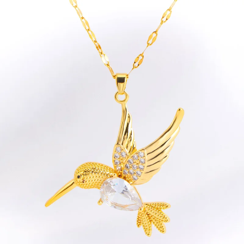 Women’s sapphire necklaces-Wholesale Vintage Style Bird Stainless Steel Plating Inlay 18k Gold Plated Rhinestones Zircon Pendant Necklace