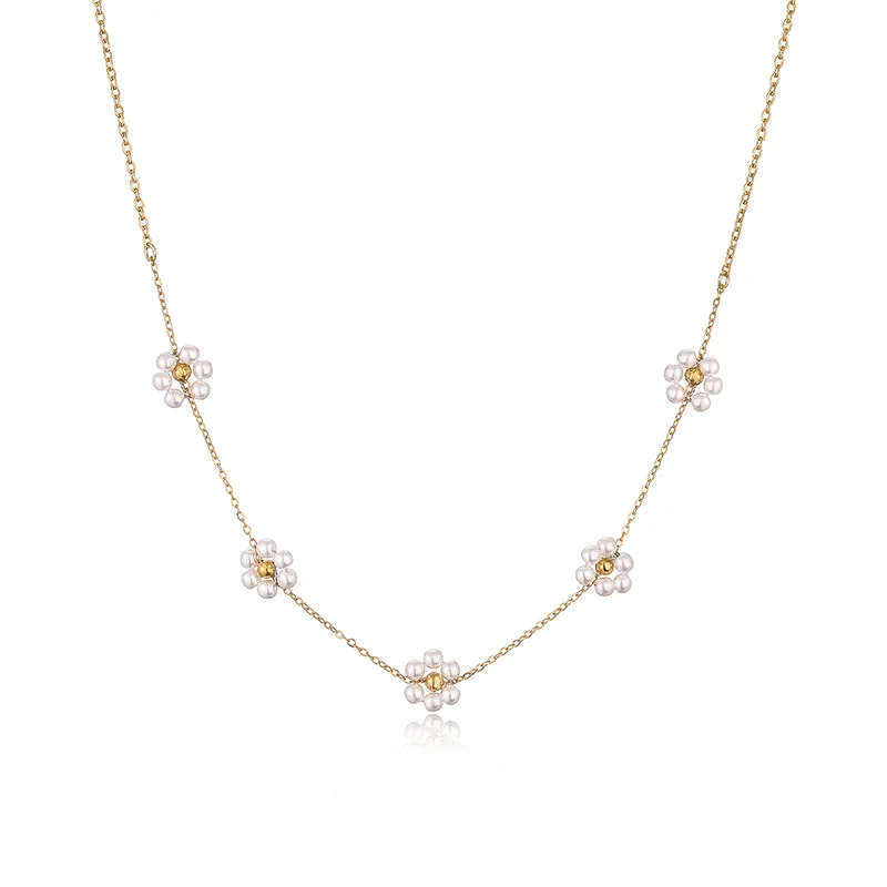 Gold Little Flower Pearl Necklace