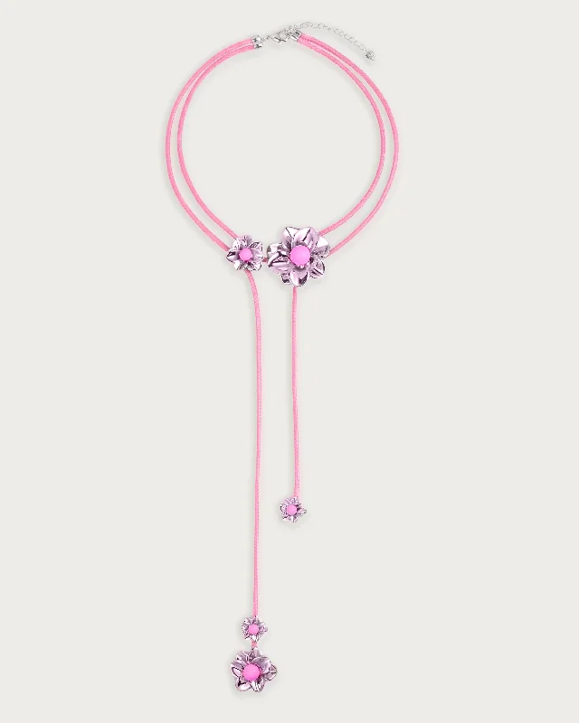 Women’s short necklaces-Branchlet Cord Necklace in Metallic Pink