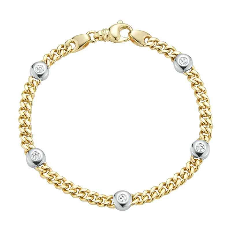 Women’s heart-shaped bracelets-Diamond Bezel Station Curb Bracelet in 14K Two Tone Gold