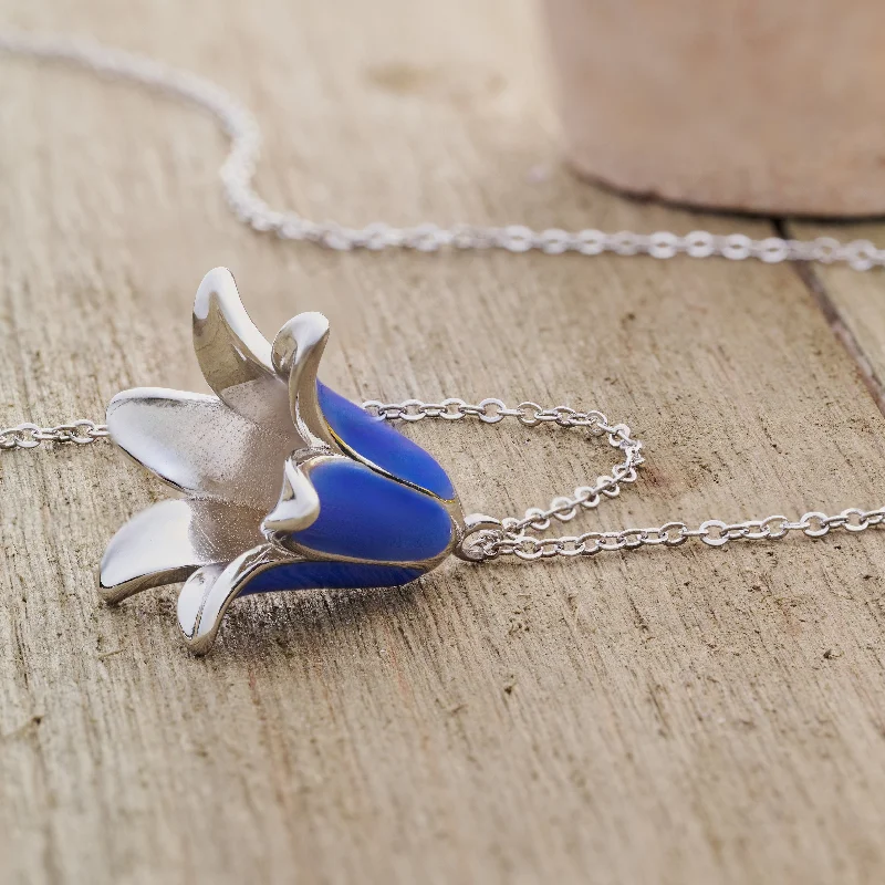 Women’s square pendant necklaces-Bluebell Flower Necklace