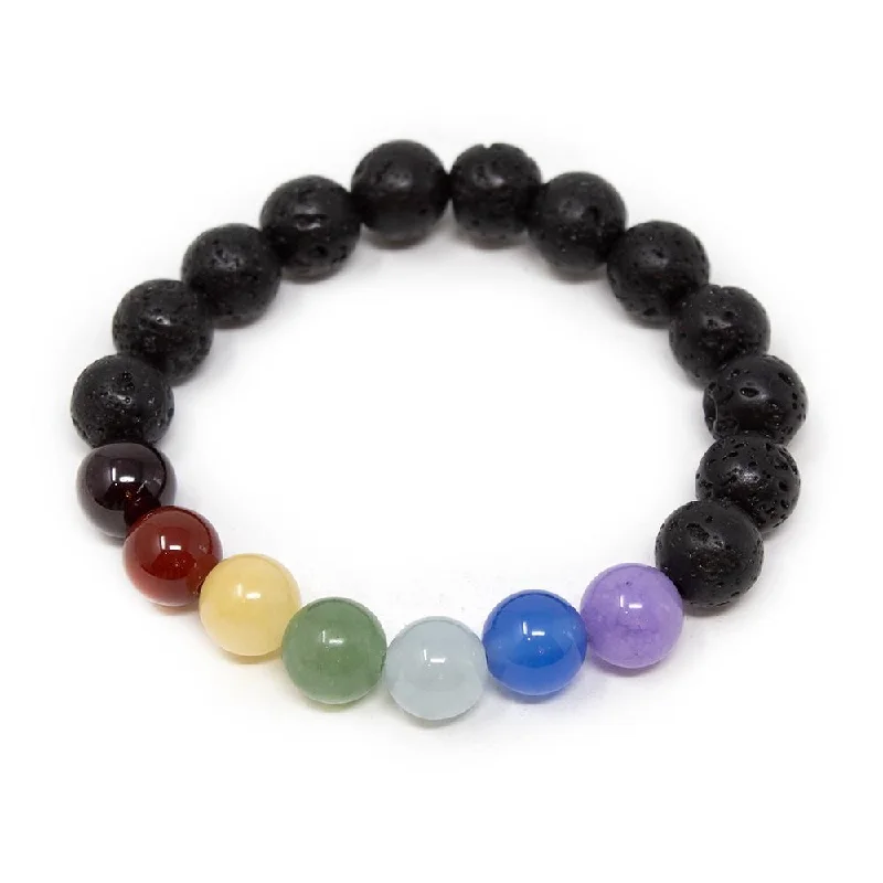 Women’s matching bracelets and rings-Seven Chakras Diffuser Kids Bracelet Lava Stone Medium