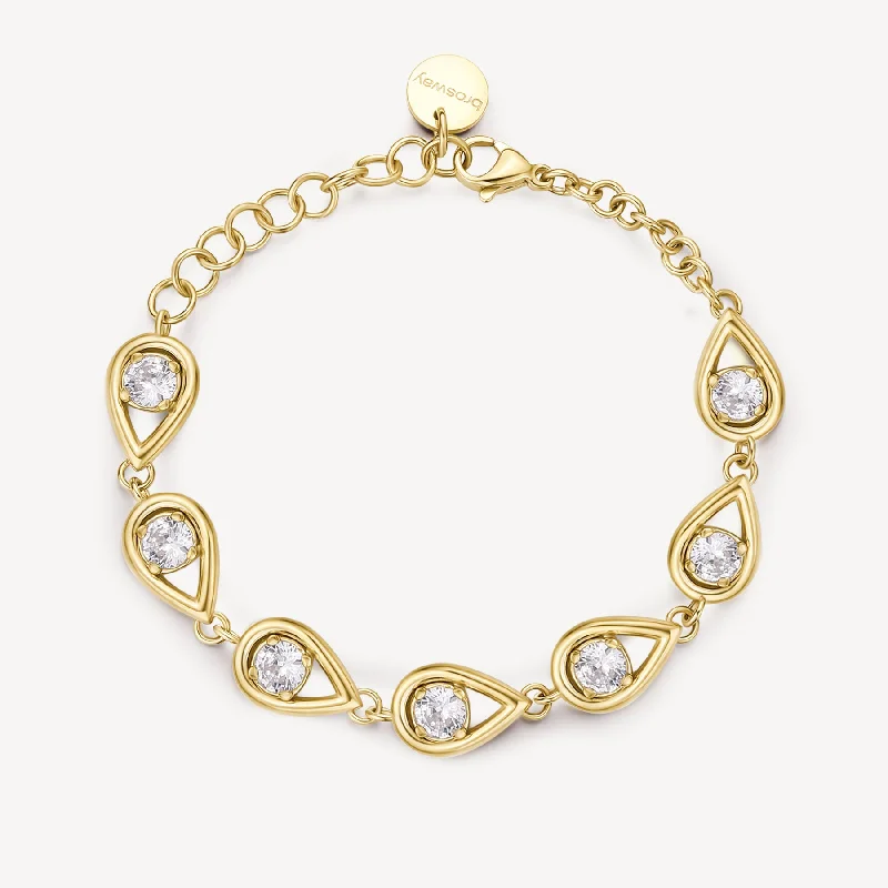 Women’s gold plated bracelets-Cubic Zirconia Link Bracelet in Gold Plated Stainless Steel