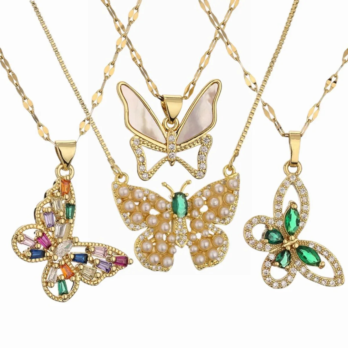 Women’s pearl drop necklaces-Cute Sweet Butterfly Copper Plating Inlay Zircon Pendant Necklace