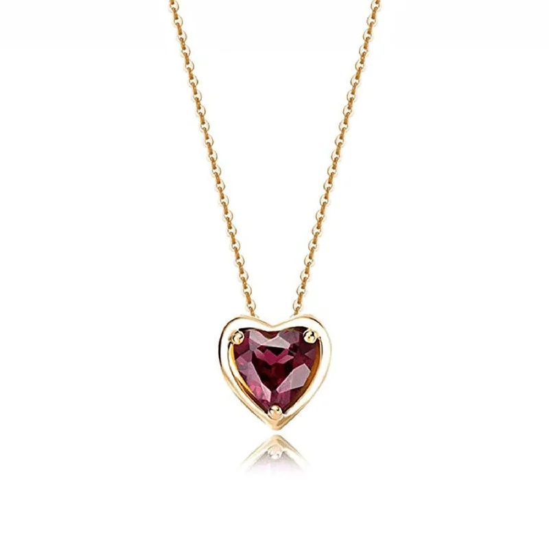 Women’s tennis necklaces-FANCIME Delicate Garnet Heart January Birthstone 14K Gold Necklace