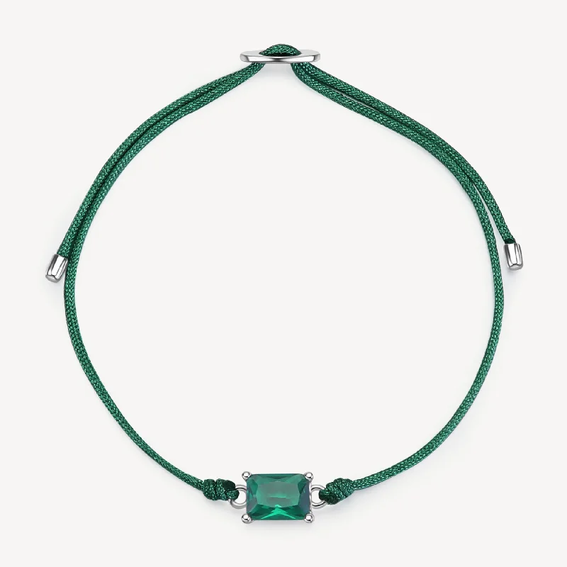 Women’s gold tennis bracelets-Fancy Green Stone Cord Bracelet in Sterling SIlver