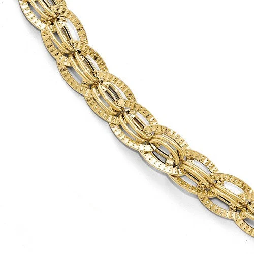 Women’s luxury gold bangles-14k Polished And Textured Fancy Link Bracelet