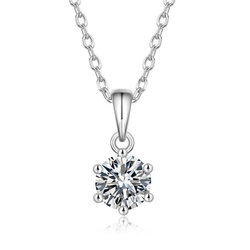 Women’s dainty necklaces-FANCIME Moissanite Flower Six Prong Sterling Silver Necklace