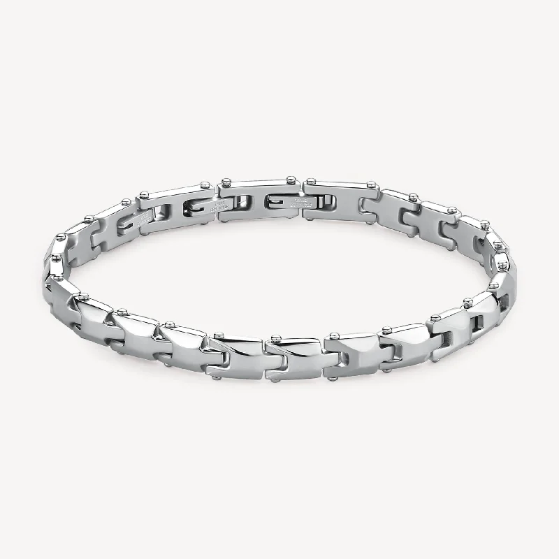 Women’s beaded bracelets-Satin Link Bracelet in Stainless Steel