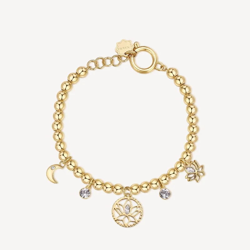 Women’s gemstone bracelets-Lotus Chakra Bracelet in Gold Plated Stainless Steel