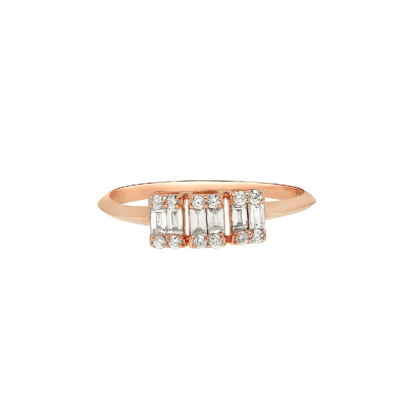 Women’s halo engagement rings-Three Stone Diamond Baguette Ring