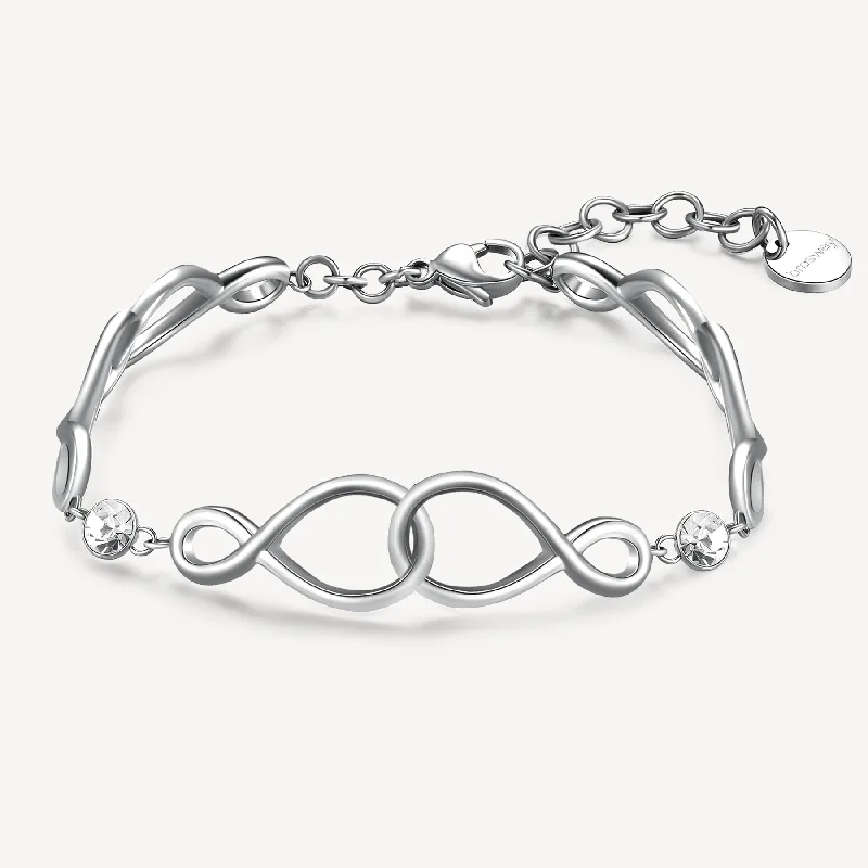 Women’s pearl bangles-Crystal Infinity Linked Bracelet in Stainless Steel