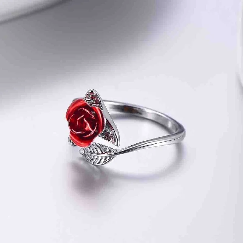 Women’s alternative engagement rings-Women Rose Flower Open Finger Ring Adjustable Wedding Engagement Jewelry Gift - no