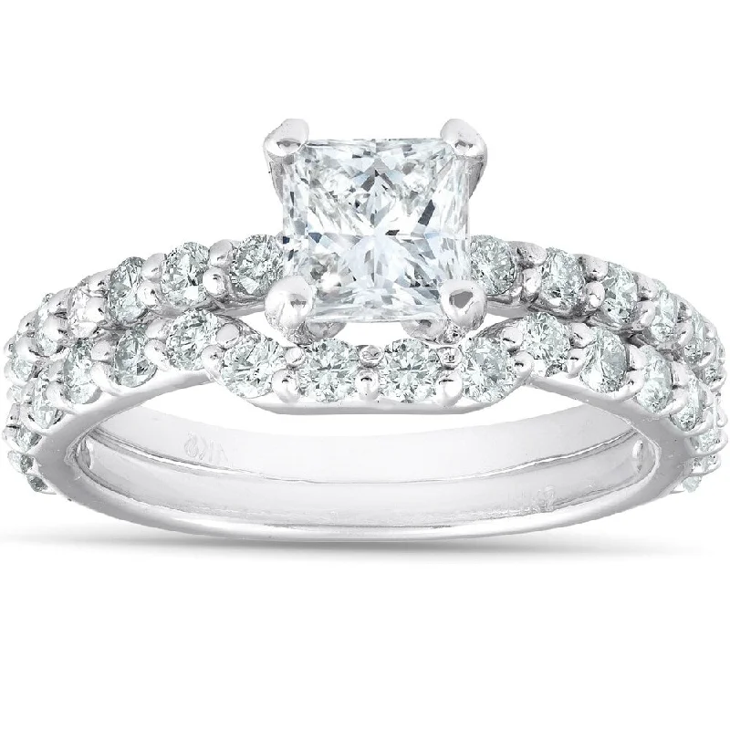 Women’s luxurious engagement rings-2 Ct Princess Cut Clarity Enhanced Diamond Engagement & Wedding Ring Set 14k White Gold