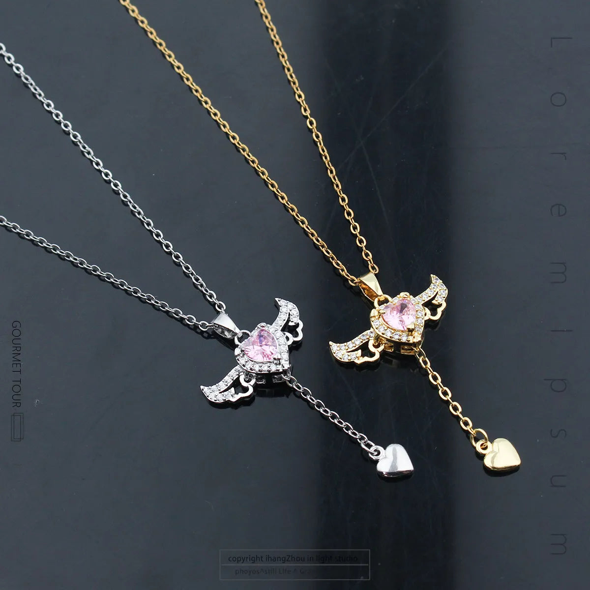 Women’s stylish necklaces-Ig Style Sweet Heart Shape Wings Titanium Steel Copper Plating Inlay Zircon Pendant Necklace