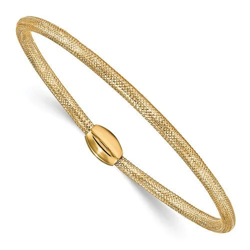 Women’s heart-shaped bangle bracelets-14k 3MM Polished Mesh Stretch Bangle Bracelet