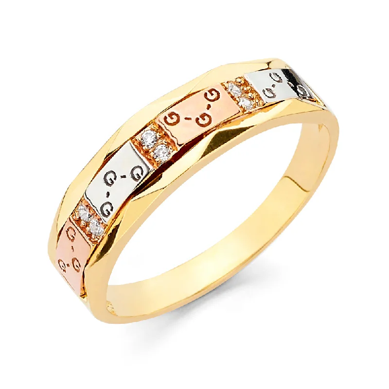 Women’s custom halo engagement rings-14K Solid Gold CZ Men's GGG Wedding Band