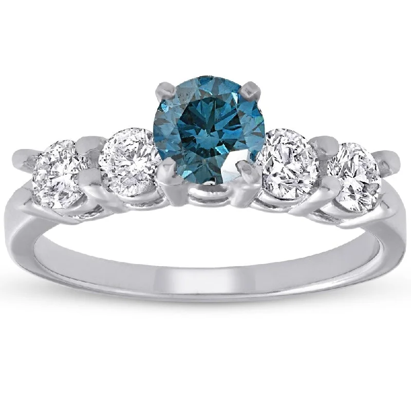 Women’s custom solitaire engagement rings-Pompeii3 14K White Gold 1 1/2 ct TDW Blue & White Diamond Engagement Ring 14K White Gold