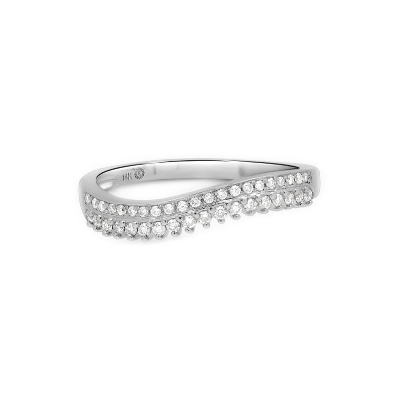 Women’s alternative engagement rings-Double Row Diamond Band Curved Ring