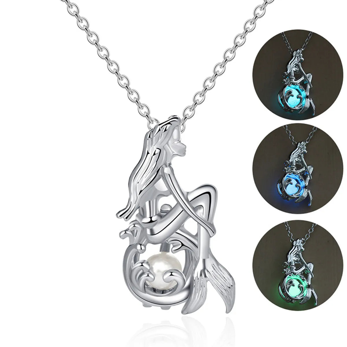 Women’s pendant necklaces with gemstones-Wholesale Jewelry Luminous Mermaid Pendant Necklace Gooddiy