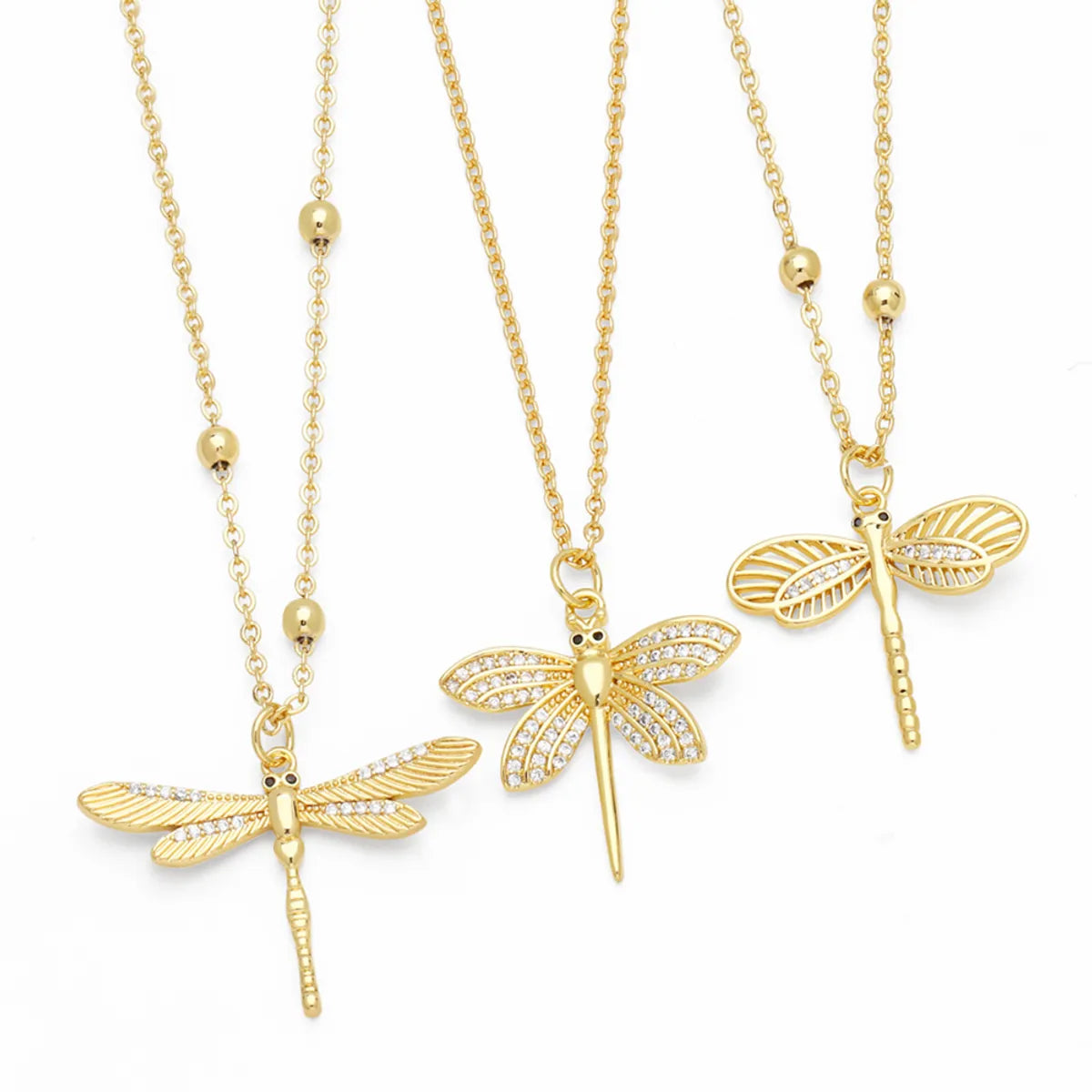 Women’s rose gold necklaces-Japanese Style Dragonfly Copper Plating Inlay Zircon 18k Gold Plated Pendant Necklace