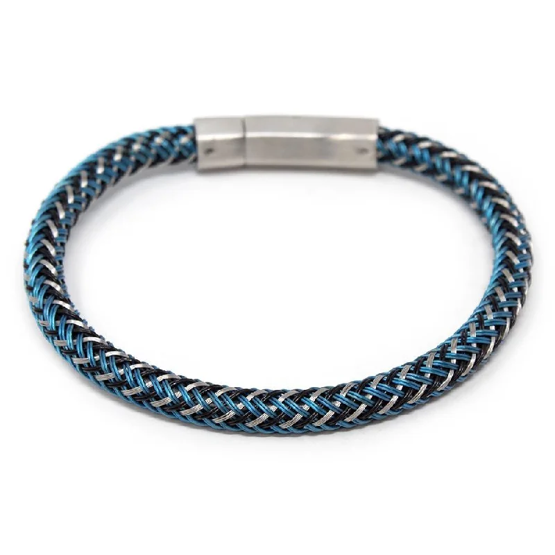 Women’s chunky bracelets-Stainless Steel Blue Black Silver Weave Bracelet