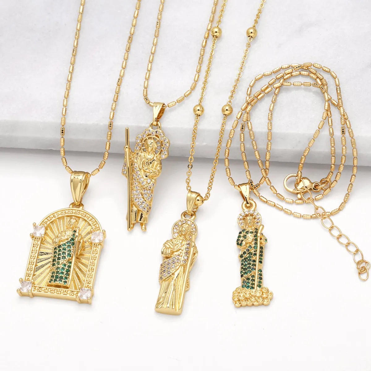 Women’s sapphire necklaces-Copper 18K Gold Plated Vintage Style Modern Style Simple Style Plating Inlay Portrait Virgin Mary Zircon Pendant Necklace